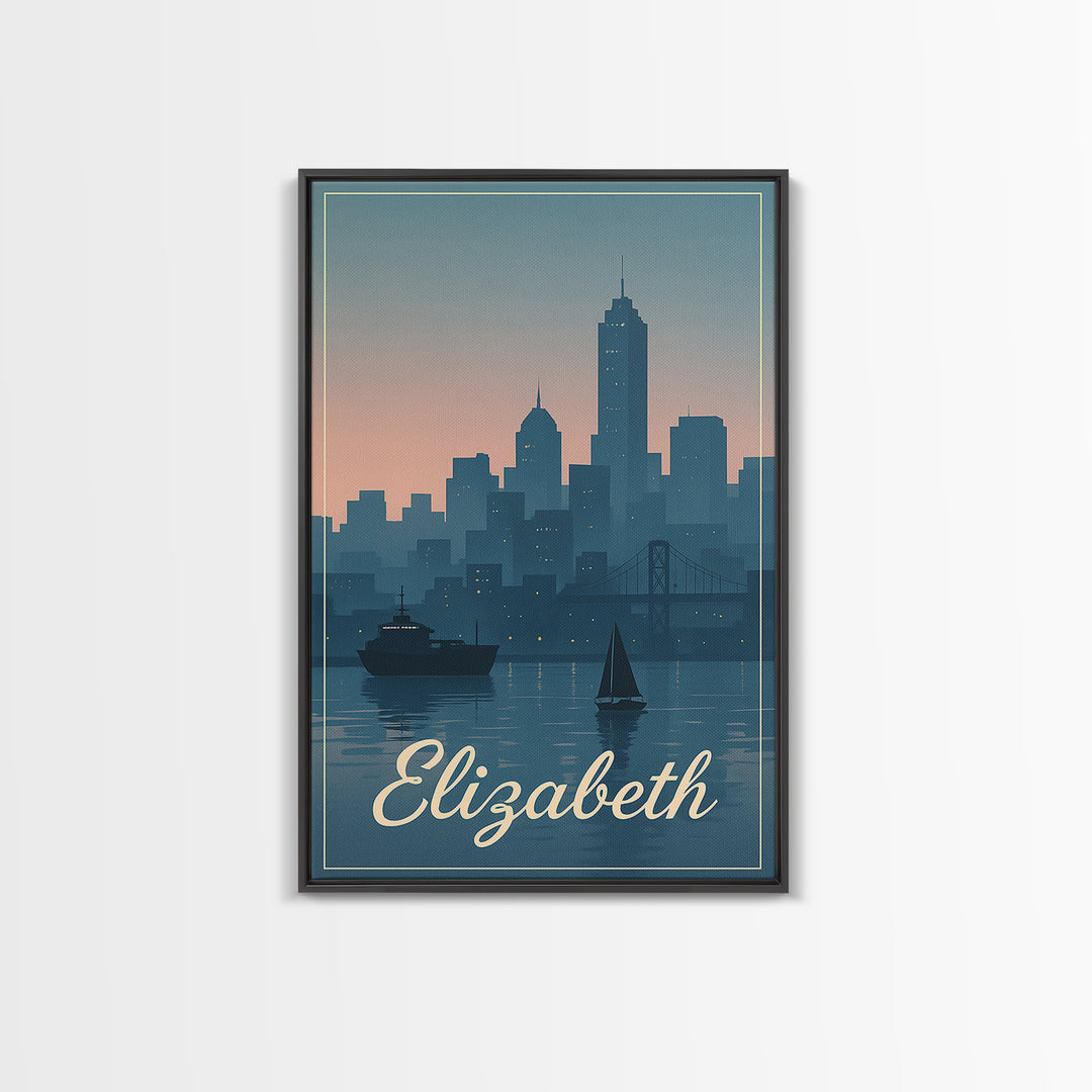 Elizabeth Travel Poster, Canvas Print, Mid Century City Wall Art, Elizabeth Poster Print, Vintage Travel Print, Travel Poster Art