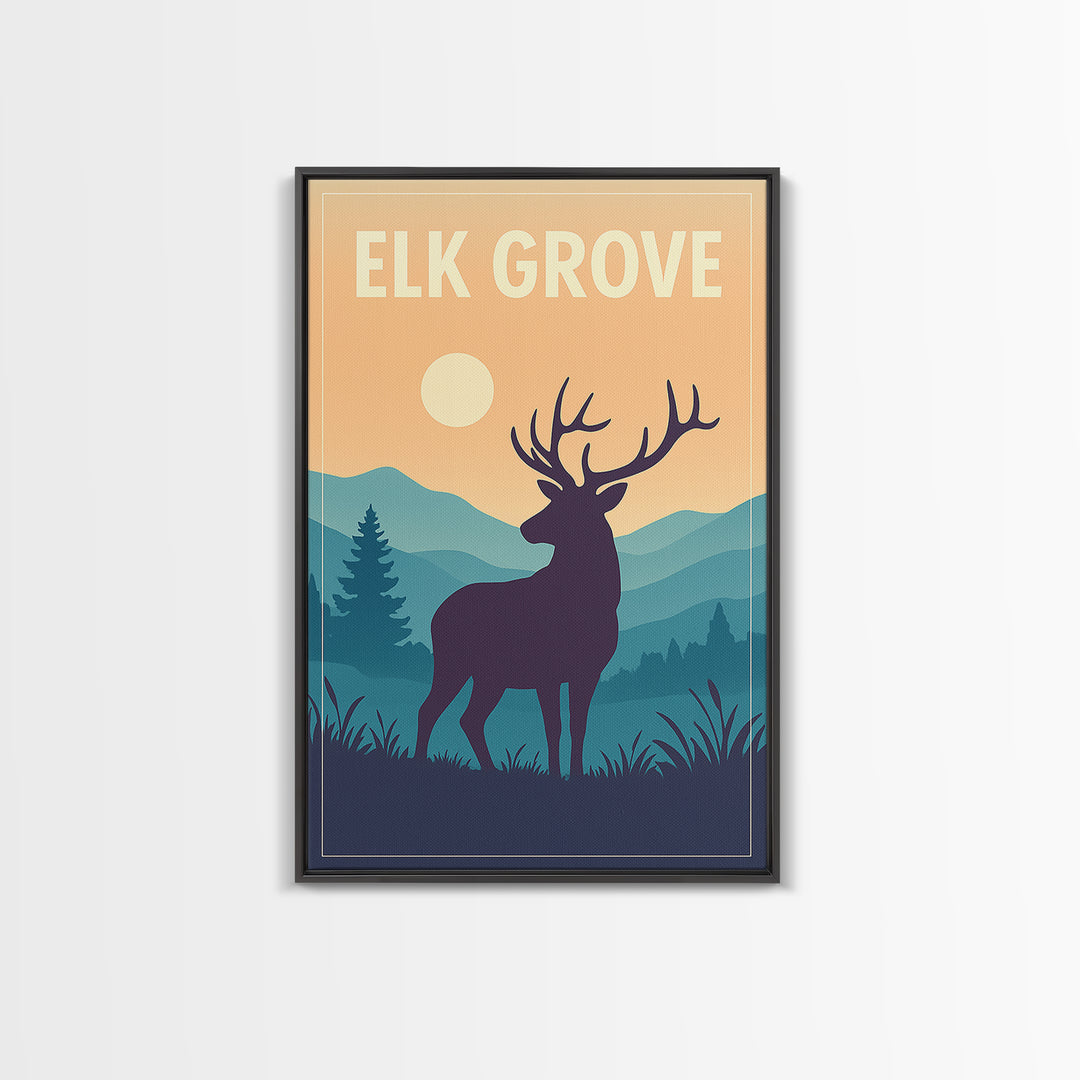 Elk Grove Travel Poster, Canvas Print, Mid Century City Wall Art, Elk Grove City Art, City Art Print, Mid Century Wall Art, Poster Print