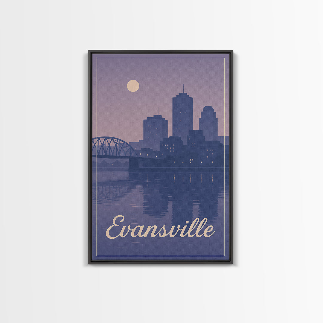Evansville Travel Poster, Framed Canvas Print, Vintage Travel Poster Art, Evansville City Art, Vintage City Art, City Art Print