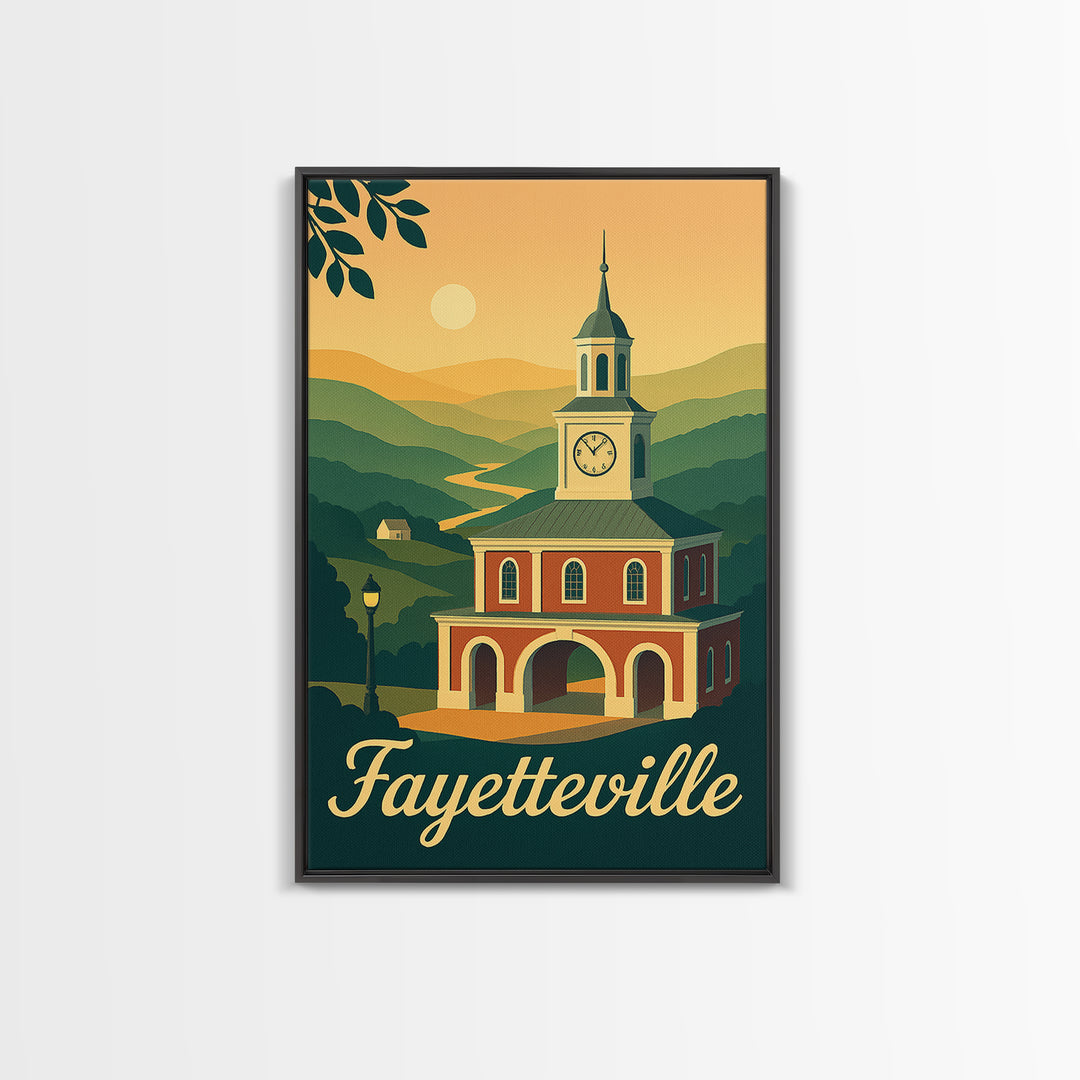 Fayetteville North Carolina Travel Poster, Canvas Print, Mid Century City Wall Art, Fayetteville Poster Print, City Illustration, Art Print