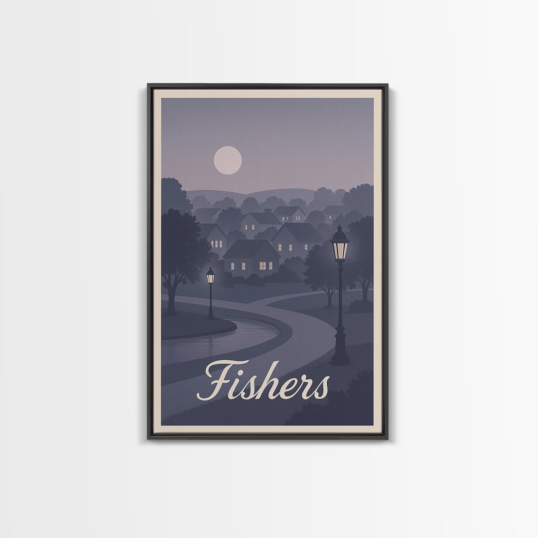 Fishers Travel Poster, Canvas Print, Retro Sunset Skyline Art, Fishers Art Print, Travel Poster Art, Retro Travel Print, Gift For Travelers