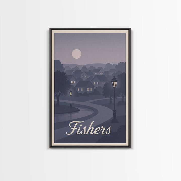 Fishers Travel Poster, Canvas Print, Retro Sunset Skyline Art, Fishers Art Print, Travel Poster Art, Retro Travel Print, Gift For Travelers