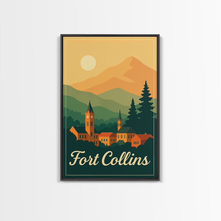 Fort Collins Colorado Travel Poster, Canvas Print, Classic Poster Art, Fort Collins Travel Art, Mid Century Wall Art, Travel Art Print