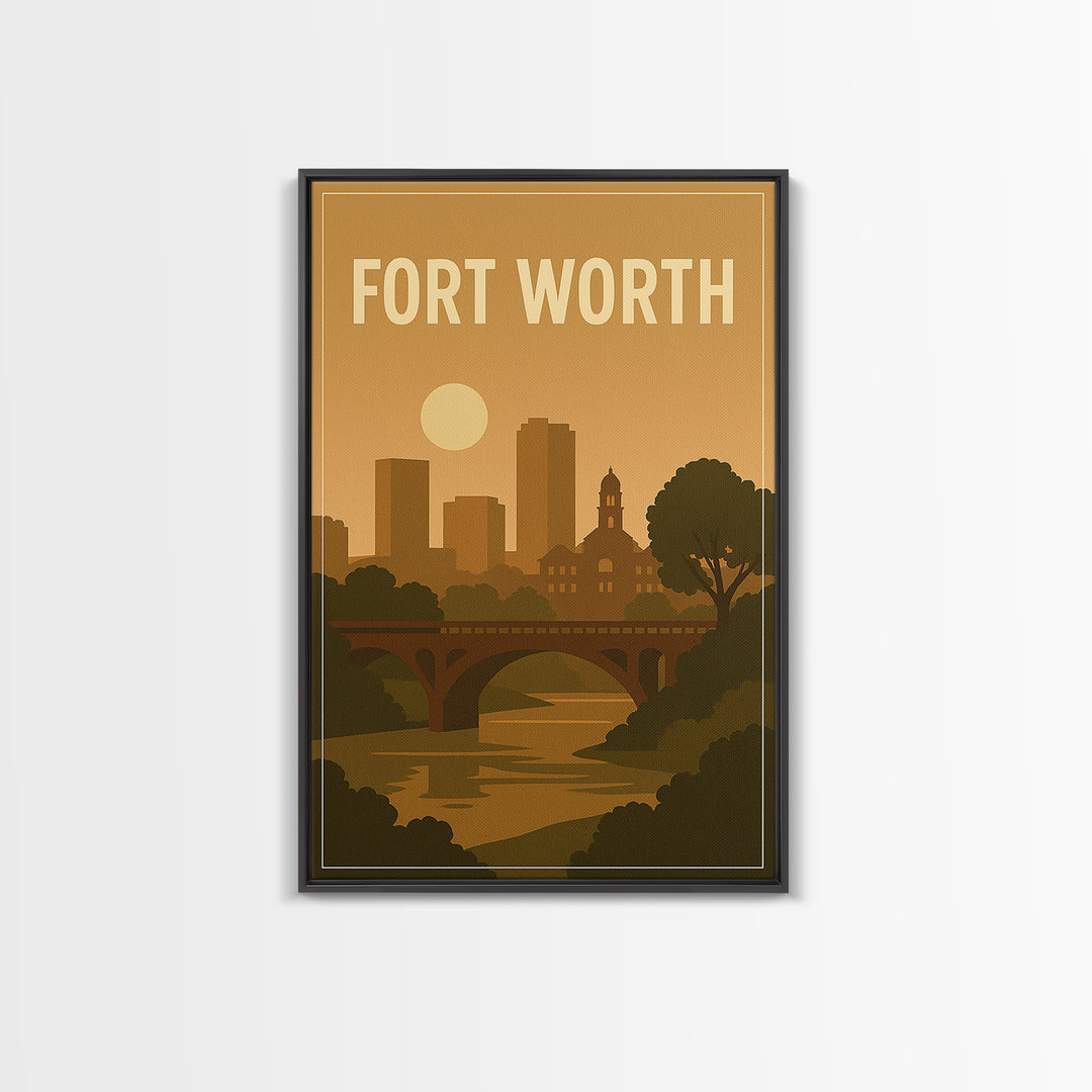 Fort Worth Texas Travel Poster, Canvas Print, Mid Century City Wall Art, Fort Worth Poster Print, Fine Art Print, Modern Wall Decor