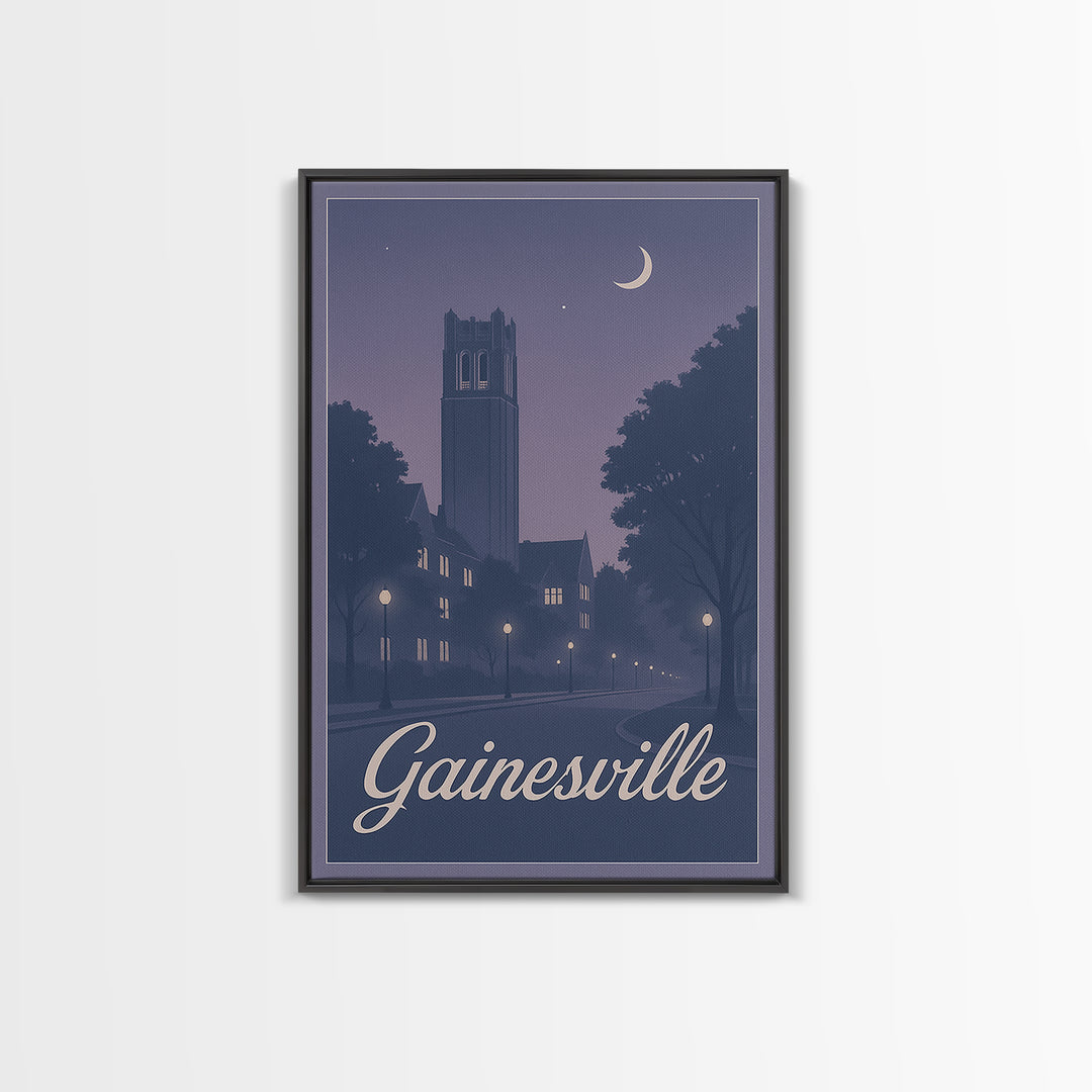 Gainesville Travel Poster, Canvas Print, Retro Sunset Skyline Art, Gainesville Poster Print, Watercolor Cityscape, Modern Wall Decor