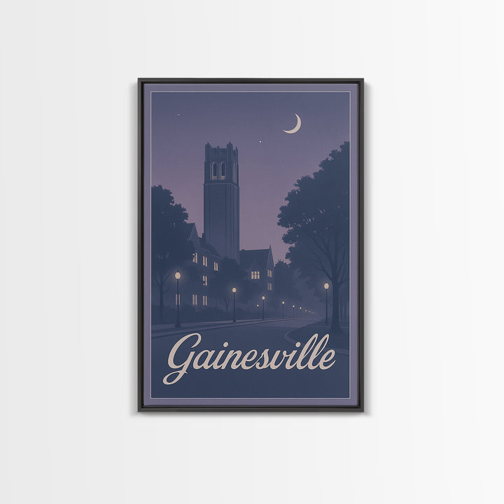 Gainesville Travel Poster, Canvas Print, Retro Sunset Skyline Art, Gainesville Poster Print, Watercolor Cityscape, Modern Wall Decor
