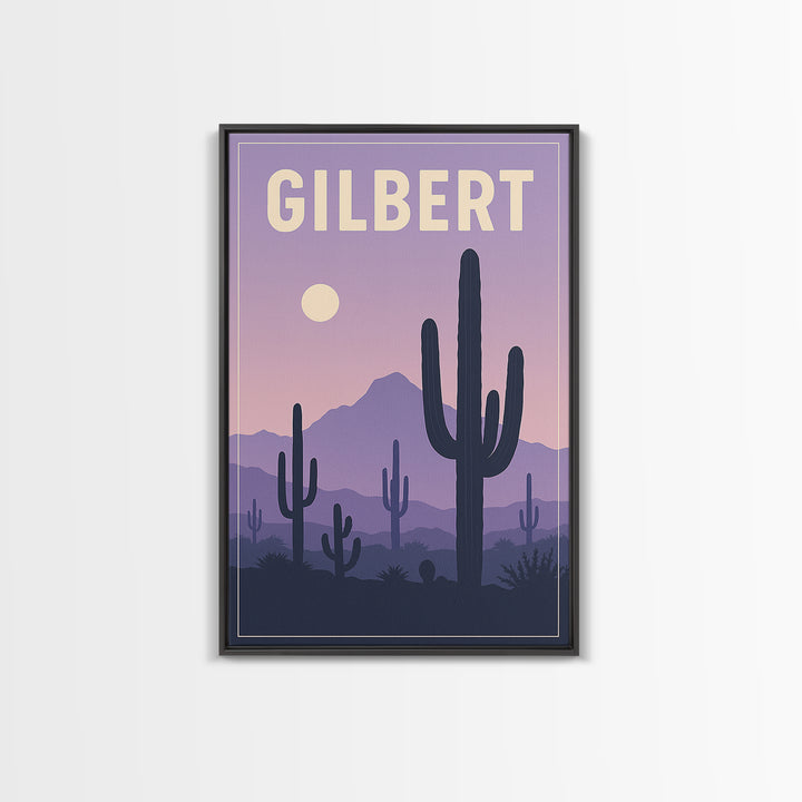 Gilbert Arizona Travel Poster, Canvas Print, Vintage Poster Art, Gilbert Wall Art, Mid Century Wall Art, Travel Art Print, City Illustration