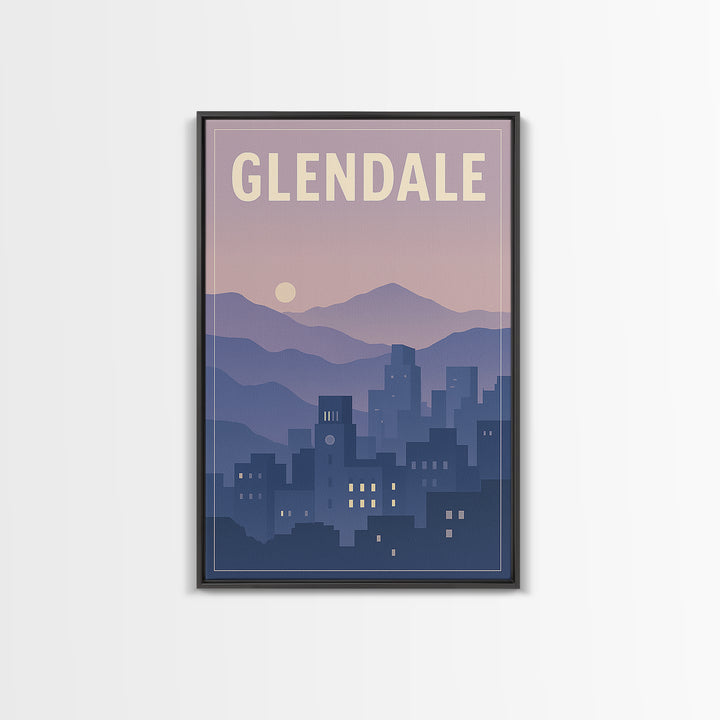 Glendale Arizona Travel Poster, Framed Canvas Print, Retro Sunset Skyline Art, Glendale Art Print, Gift For Travelers, Travel Poster Art