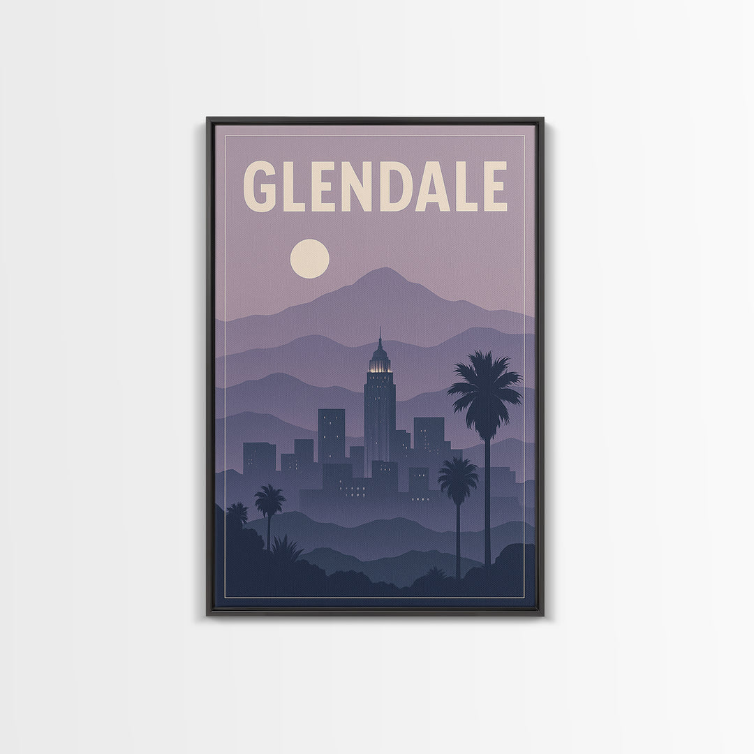 Glendale Travel Poster, Framed Canvas Print, Vintage Travel Poster Art, Glendale Wall Art, Travel Poster Set, Travel Art Print