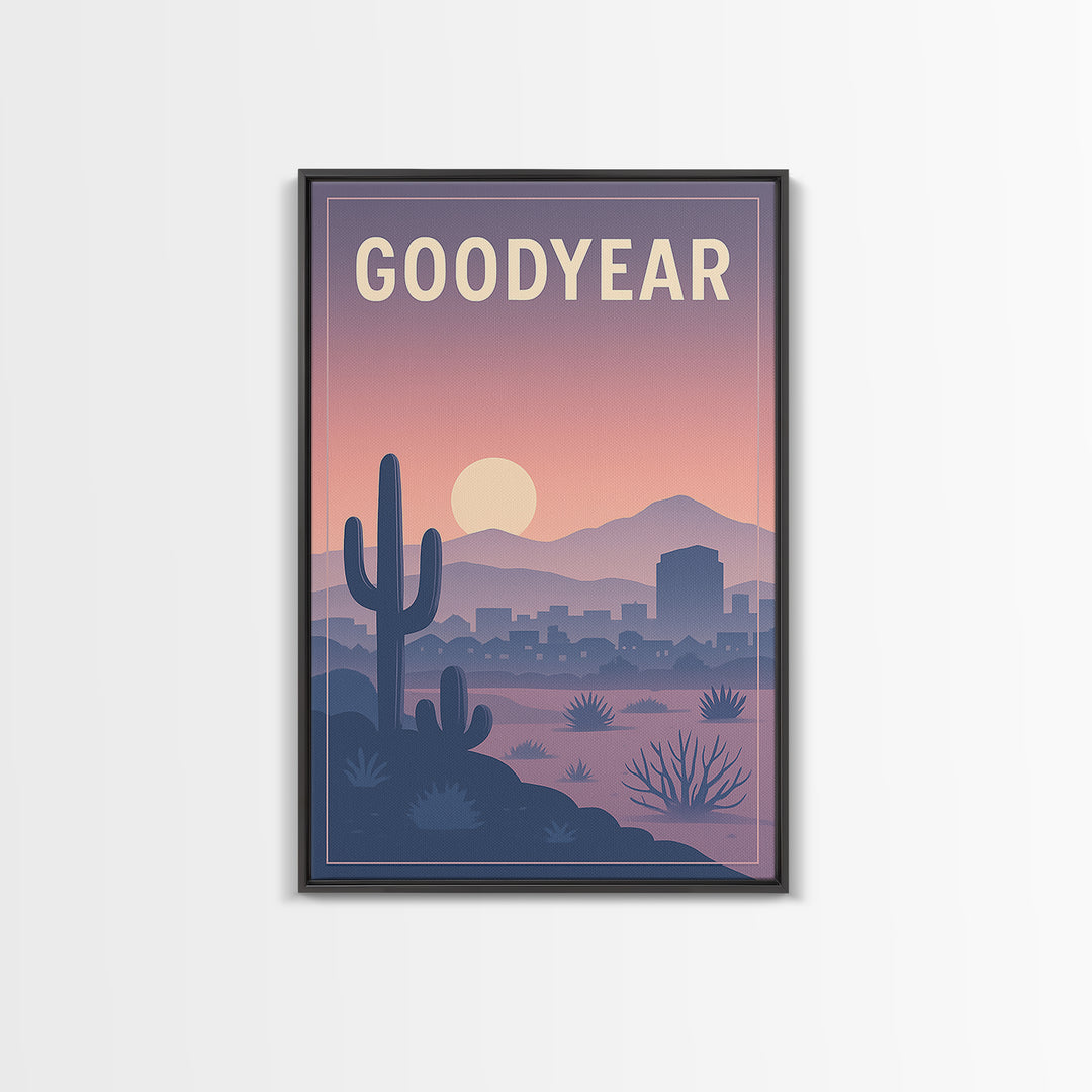 Goodyear Arizona Travel Poster, Canvas Print, Retro Sunset Skyline Art, Goodyear City Art, Wanderlust Decor, Fine Art Print, City Art Print