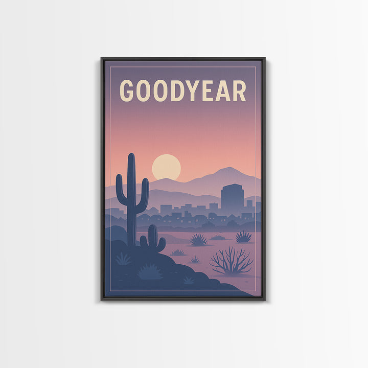 Goodyear Arizona Travel Poster, Canvas Print, Retro Sunset Skyline Art, Goodyear City Art, Wanderlust Decor, Fine Art Print, City Art Print