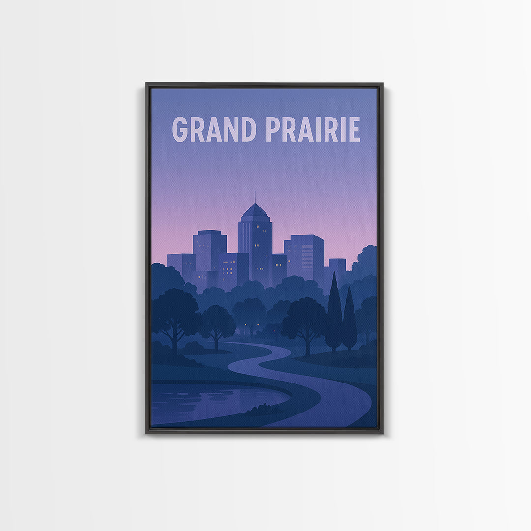 Grand Prairie Texas Travel Poster, Canvas Print, Mid Century City Wall Art, Grand Prairie Poster Print, Travel Poster Set, Modern Wall Decor