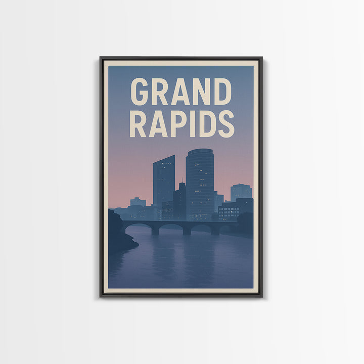 Grand Rapids Michigan Travel Poster, Canvas Print, Retro Sunset Skyline Art, Grand Rapids Art Print, City Art Print, Wall Decor, Wall Art