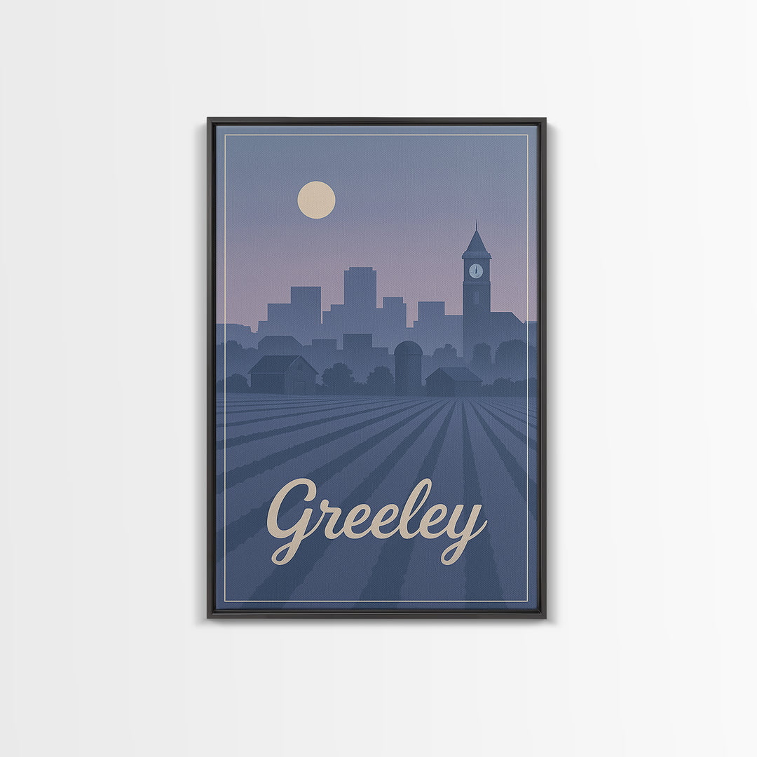 Greeley Travel Poster, Framed Canvas Print, Classic Travel Poster Art, Greeley Art Print, Retro Travel Print, Vintage City Art