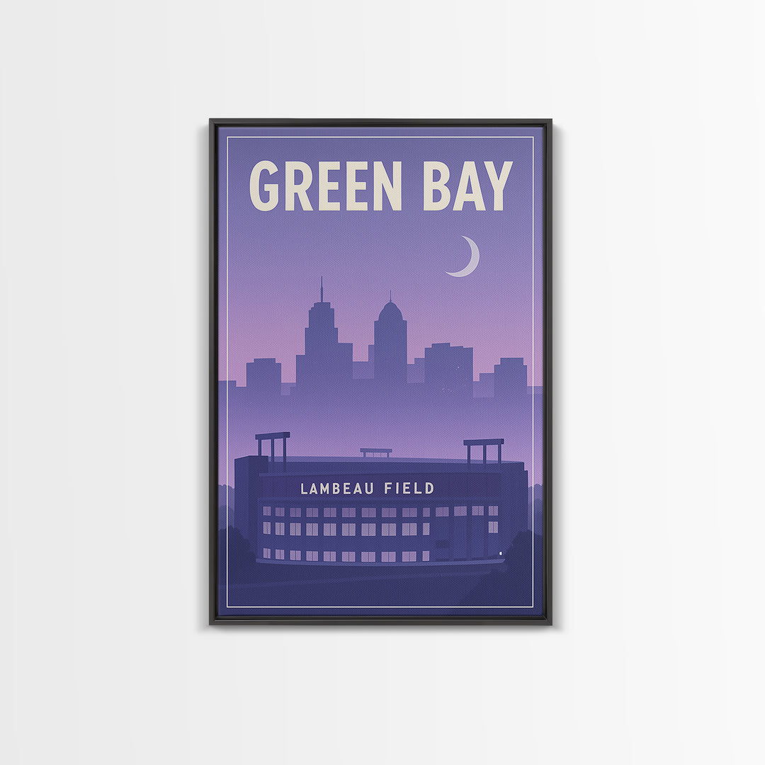 Green Bay Wisconsin Travel Poster, Framed Canvas Print, Classic Travel Poster Art, Green Bay Wall Art, Fine Art Print, City Illustration