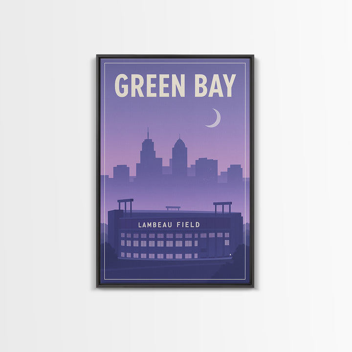 Green Bay Wisconsin Travel Poster, Framed Canvas Print, Classic Travel Poster Art, Green Bay Wall Art, Fine Art Print, City Illustration