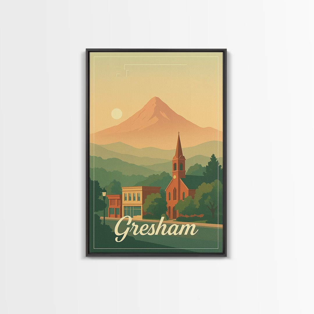 Gresham Oregon Travel Poster, Canvas Print, Classic Poster Art, Gresham Wall Art, Office Decor, City Travel Prints, Retro Travel Print