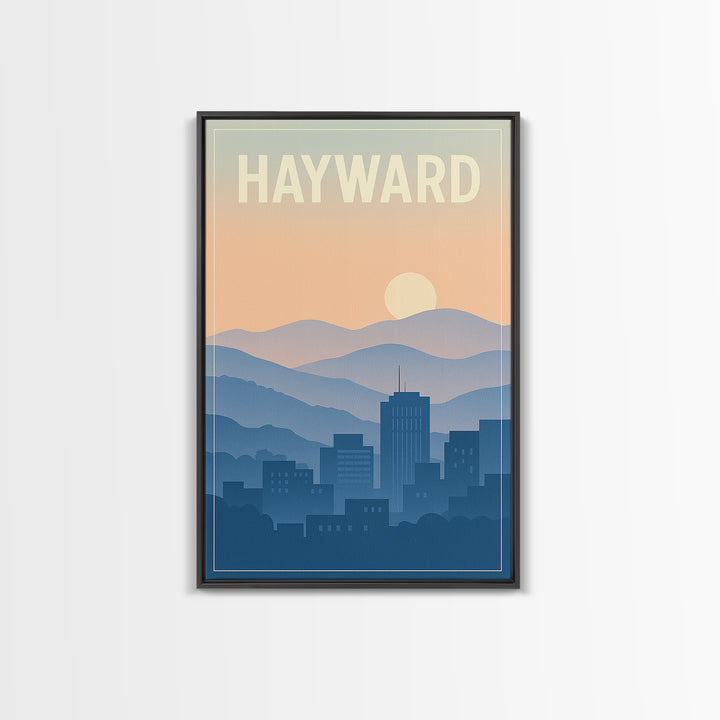 Hayward California Travel Poster, Canvas Print, Retro Sunset Skyline Art, Hayward Art Print, Travel Art Print, Modern Wall Decor, Poster Art