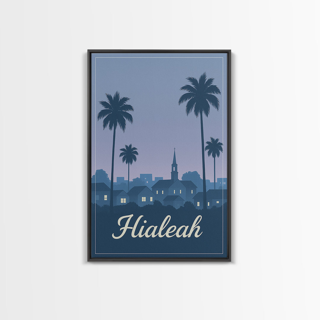 Hialeah Travel Poster, Framed Canvas Print, Mid Century City Wall Art, Hialeah Poster Print, Vintage Travel Print, Travel Poster Art