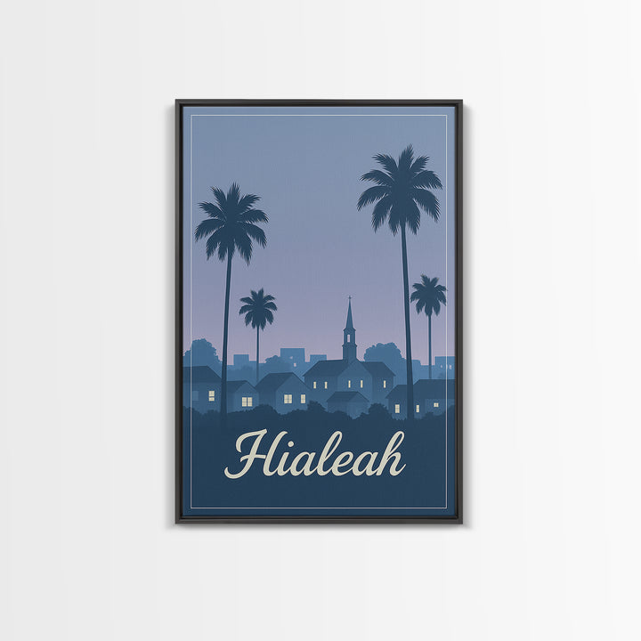 Hialeah Travel Poster, Framed Canvas Print, Mid Century City Wall Art, Hialeah Poster Print, Vintage Travel Print, Travel Poster Art