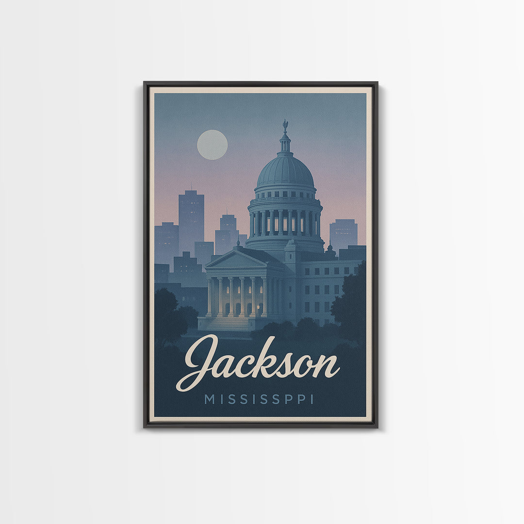 Jackson Travel Poster, Canvas Print, Mid Century City Wall Art, Jackson Wall Art, Travel Wall Art, Gift For Travelers, Travel Art Print