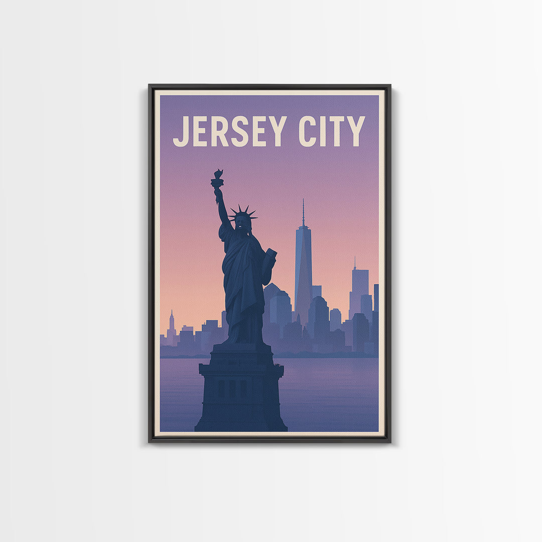 Jersey City New Jersey Travel Poster, Canvas Print, Mid Century City Wall Art, Jersey City Poster Print, Travel Art, City Travel Prints