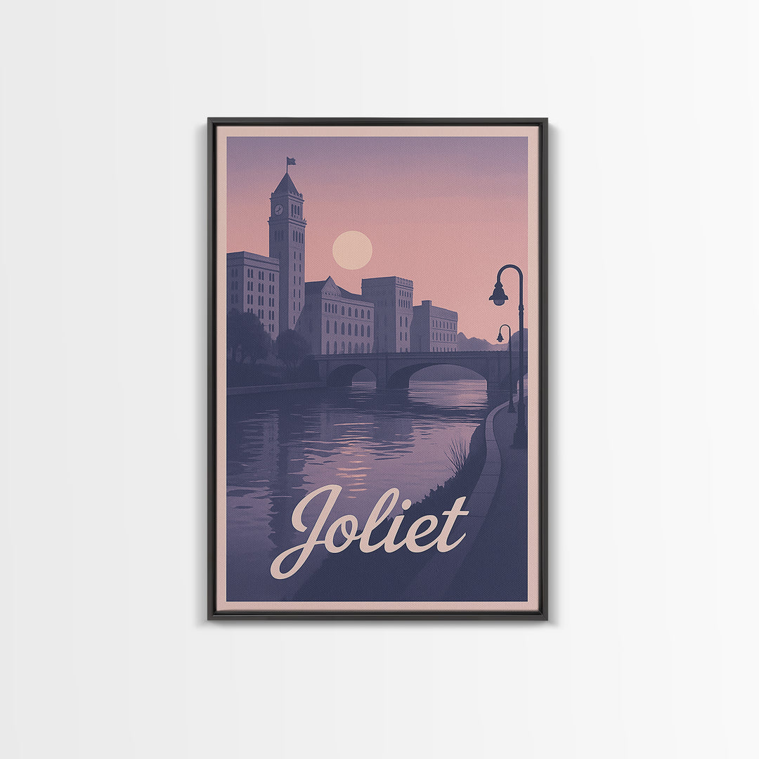 Joliet Travel Poster, Canvas Print, Retro Sunset Skyline Art, Joliet Wall Art, Travel Poster Art, Vintage Travel Art, City Travel Prints