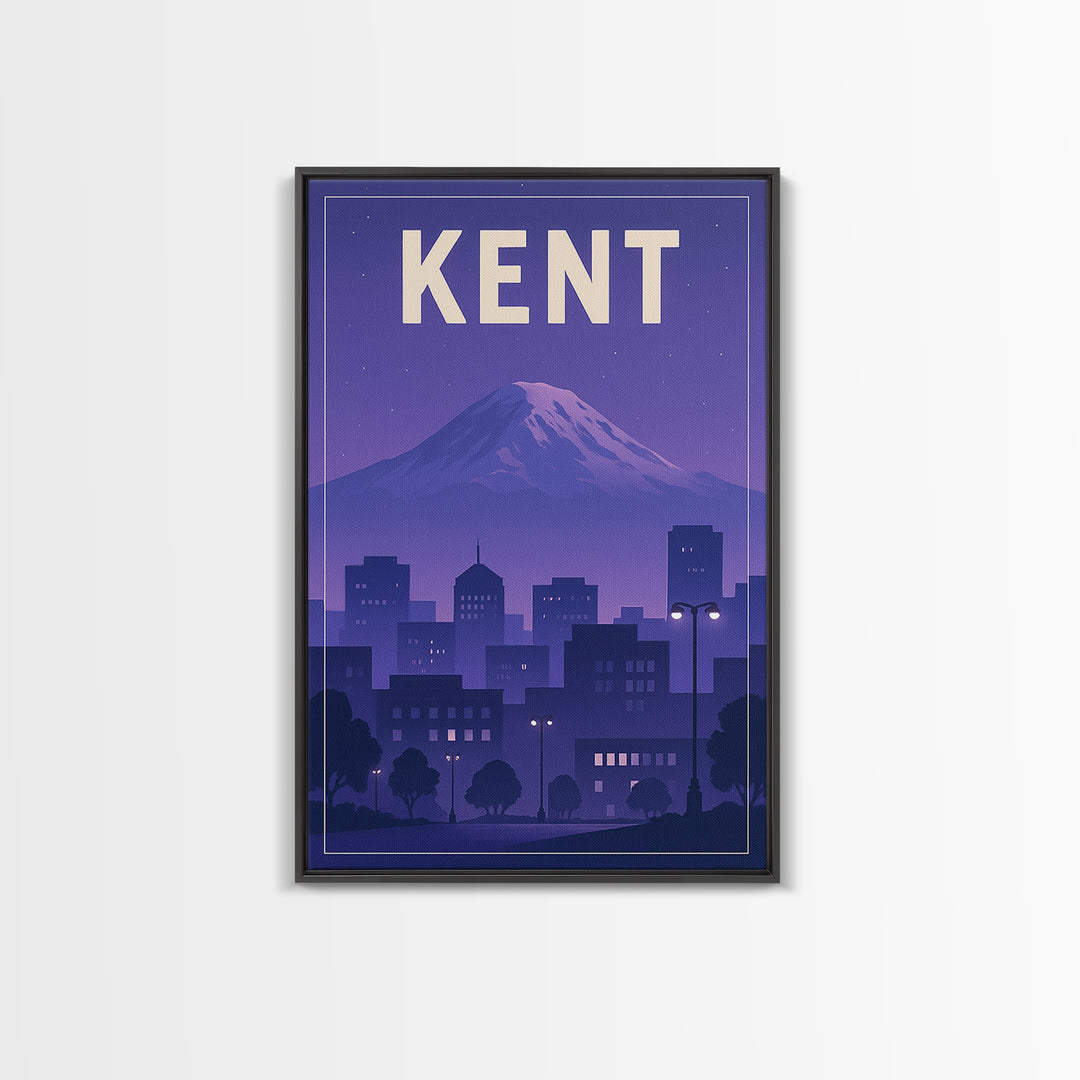Kent Washington Travel Poster, Canvas Print, Retro Sunset Skyline Art, Kent Poster Print, Wall Decor, Gift For Travelers, Travel Decor