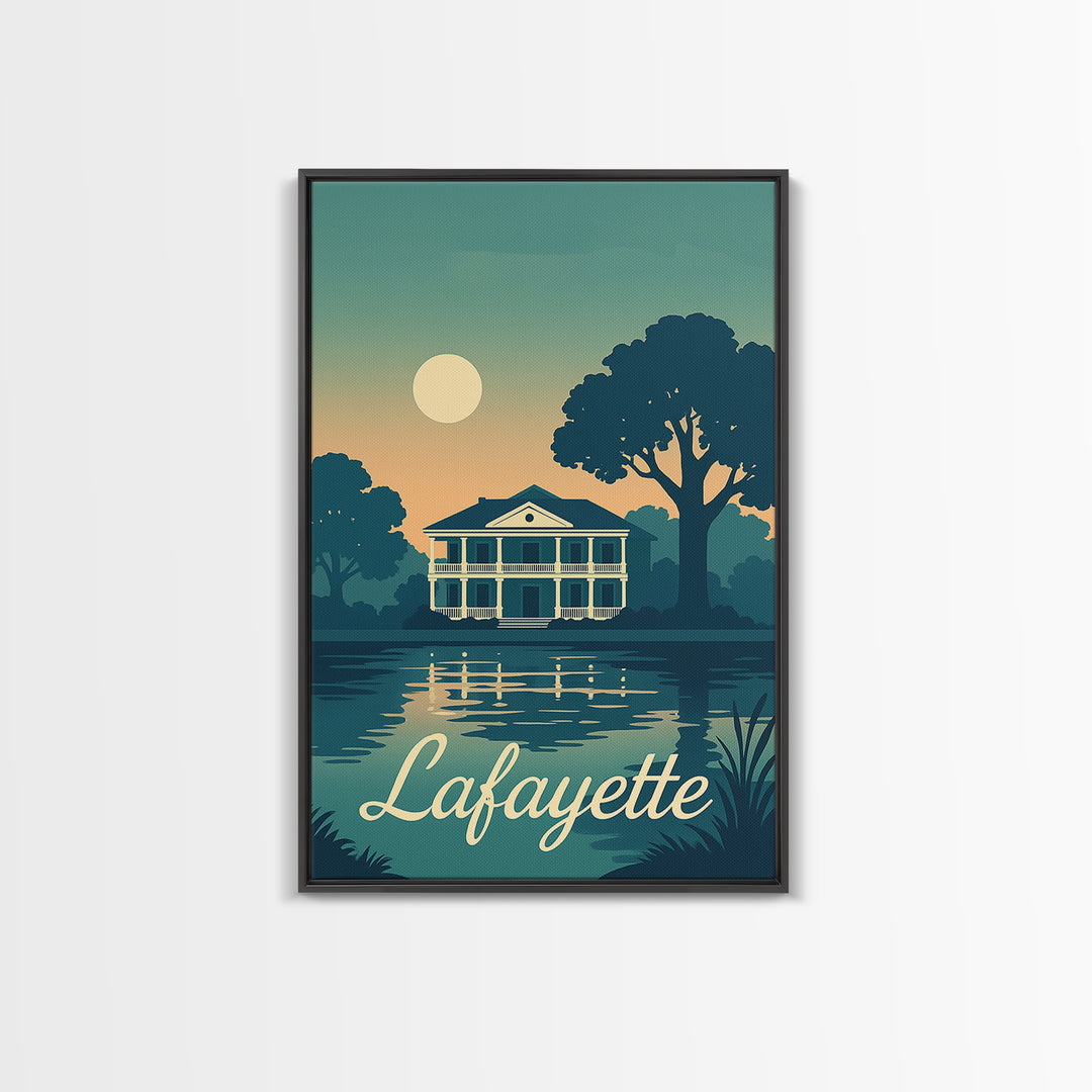 Lafayette Louisiana Travel Poster, Canvas Print, Retro Sunset Skyline Art, Lafayette Poster Print, Vintage Travel Print, Vintage City Art