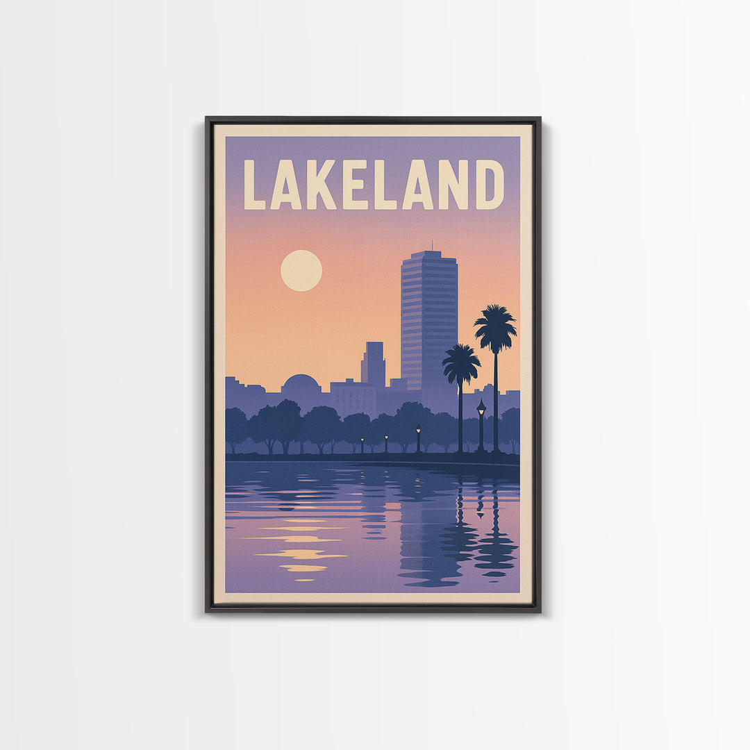 Lakeland Florida Travel Poster, Framed Canvas Print, Mid Century City Wall Art, Lakeland Poster Print, Vintage Travel Art, Travel Wall Art