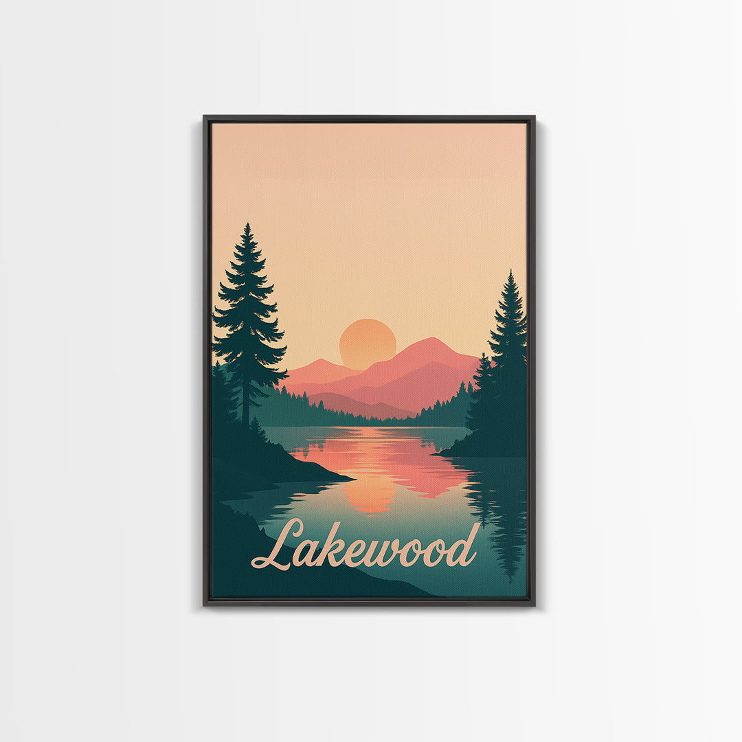 Lakewood Travel Poster, Framed Canvas Print, Classic Travel Poster Art, Lakewood Poster Print, Mid Century Wall Art, Vintage City Art