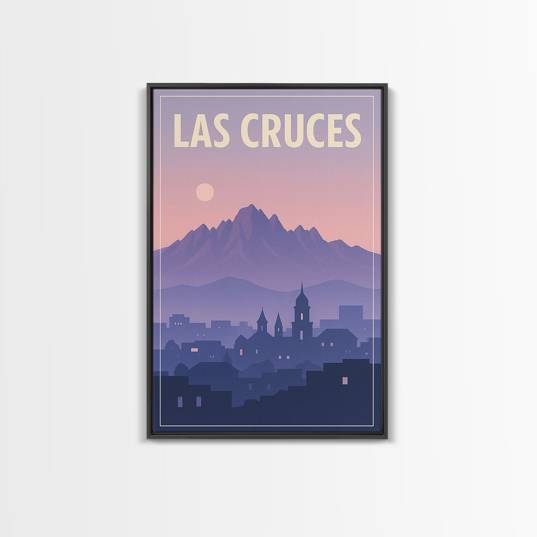 Las Cruces New Mexico Travel Poster, Canvas Print, Retro Sunset Skyline Art, Las Cruces Art Print, Modern Wall Decor, City Illustration