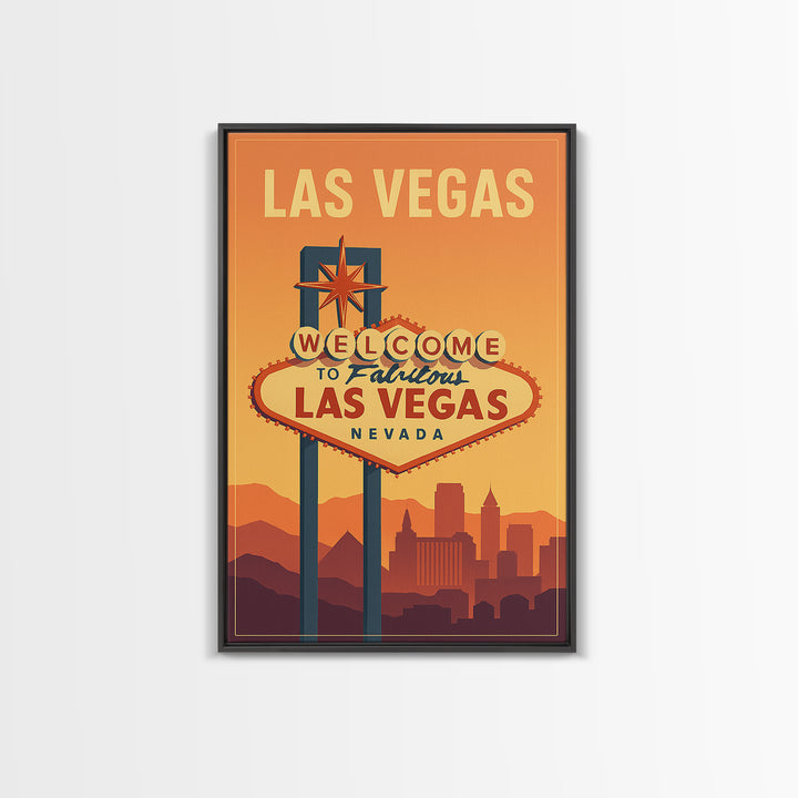 Las Vegas Nevada Travel Poster, Canvas Print, Retro Sunset Skyline Art, Las Vegas Travel Art, Travel Art Print, Mid Century Wall Art