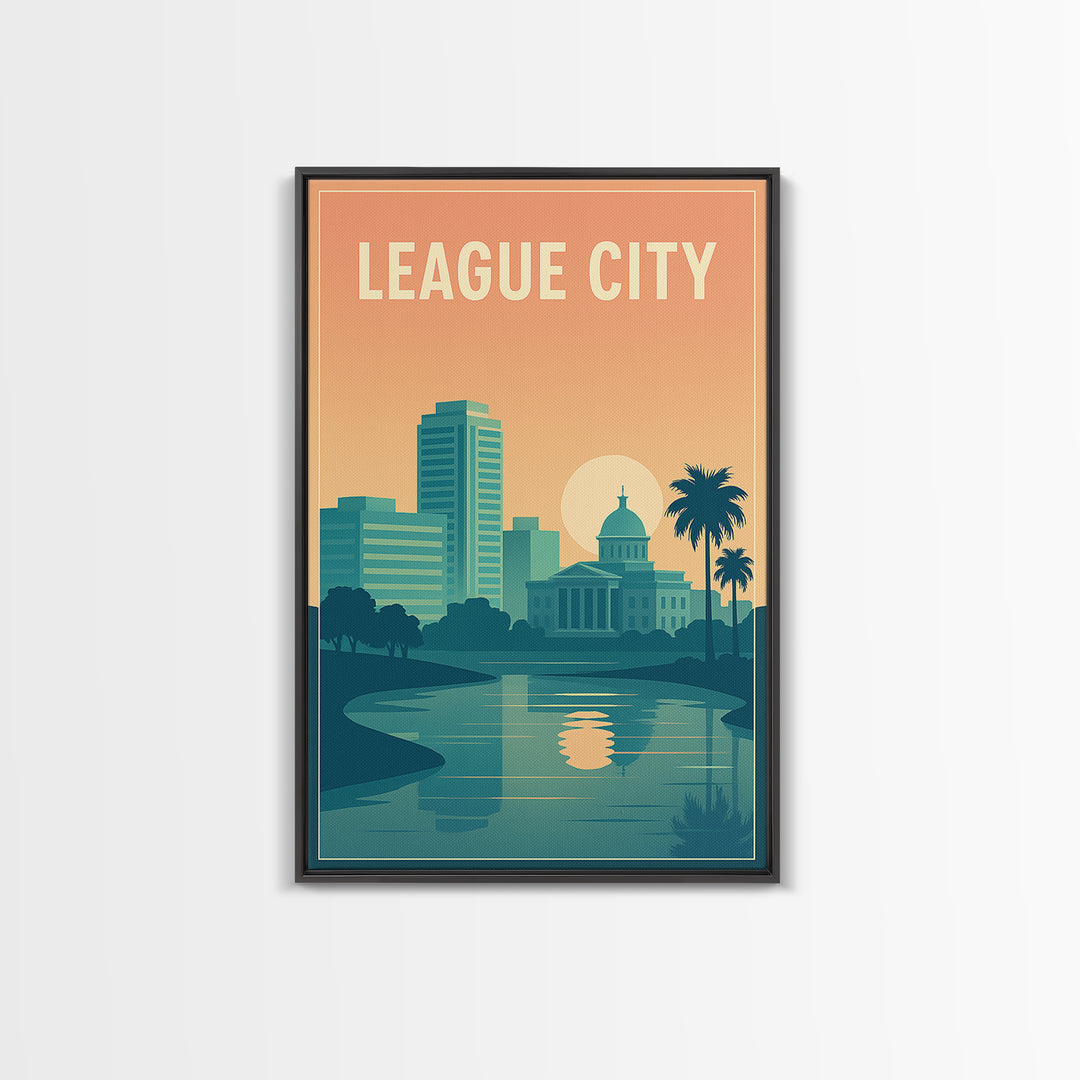 League City Travel Poster, Canvas Print, Classic Travel Poster Art, League City Poster Print, Retro Travel Print, Vintage Travel Art
