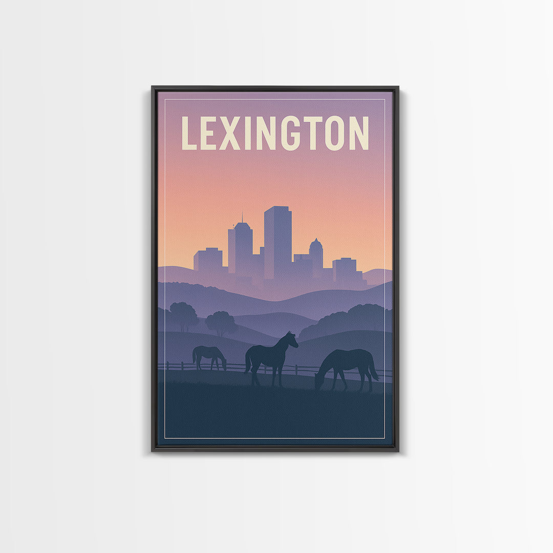 Lexington Kentucky Travel Poster, Framed Canvas Print, Classic Travel Poster Art, Lexington Art Print, Travel Wall Art, City Illustration