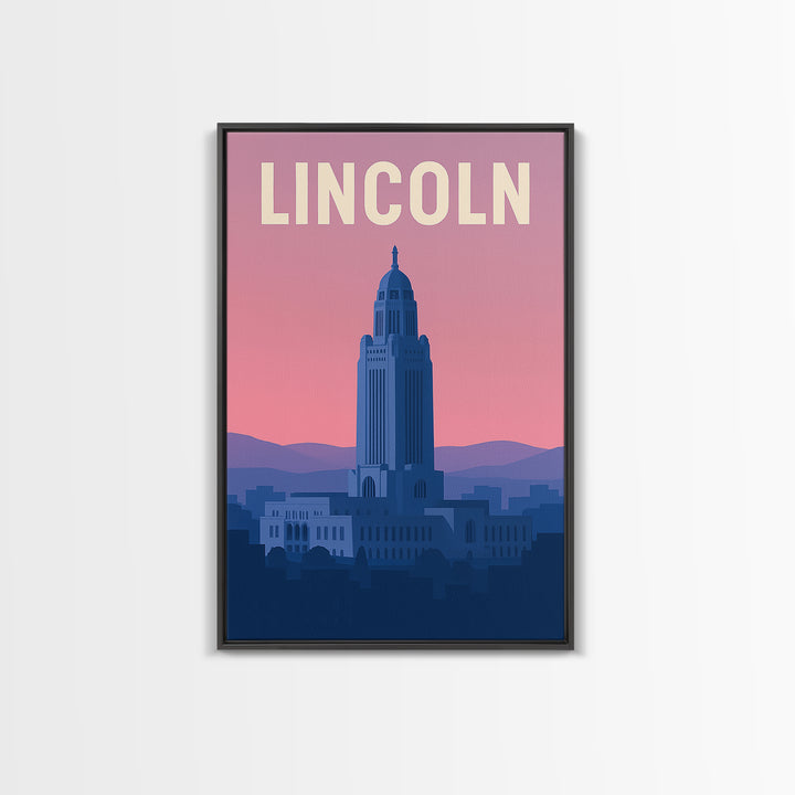 Lincoln Nebraska Travel Poster, Canvas Print, Mid Century City Wall Art, Lincoln Poster Print, City Travel Prints, Art Print, Wall Decor