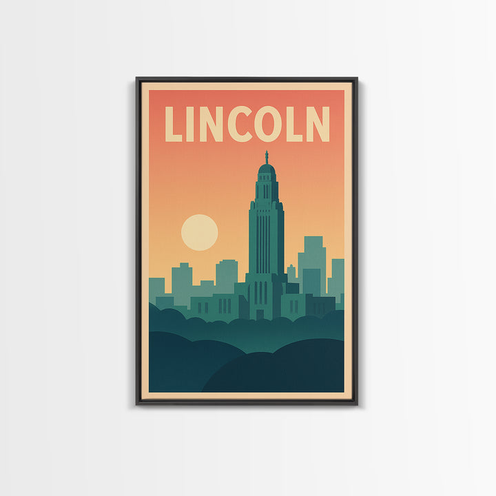 Lincoln Travel Poster, Canvas Print, Classic Travel Poster Art, Lincoln Travel Art, Gift For Travelers, City Art Print, Mid Century Wall Art