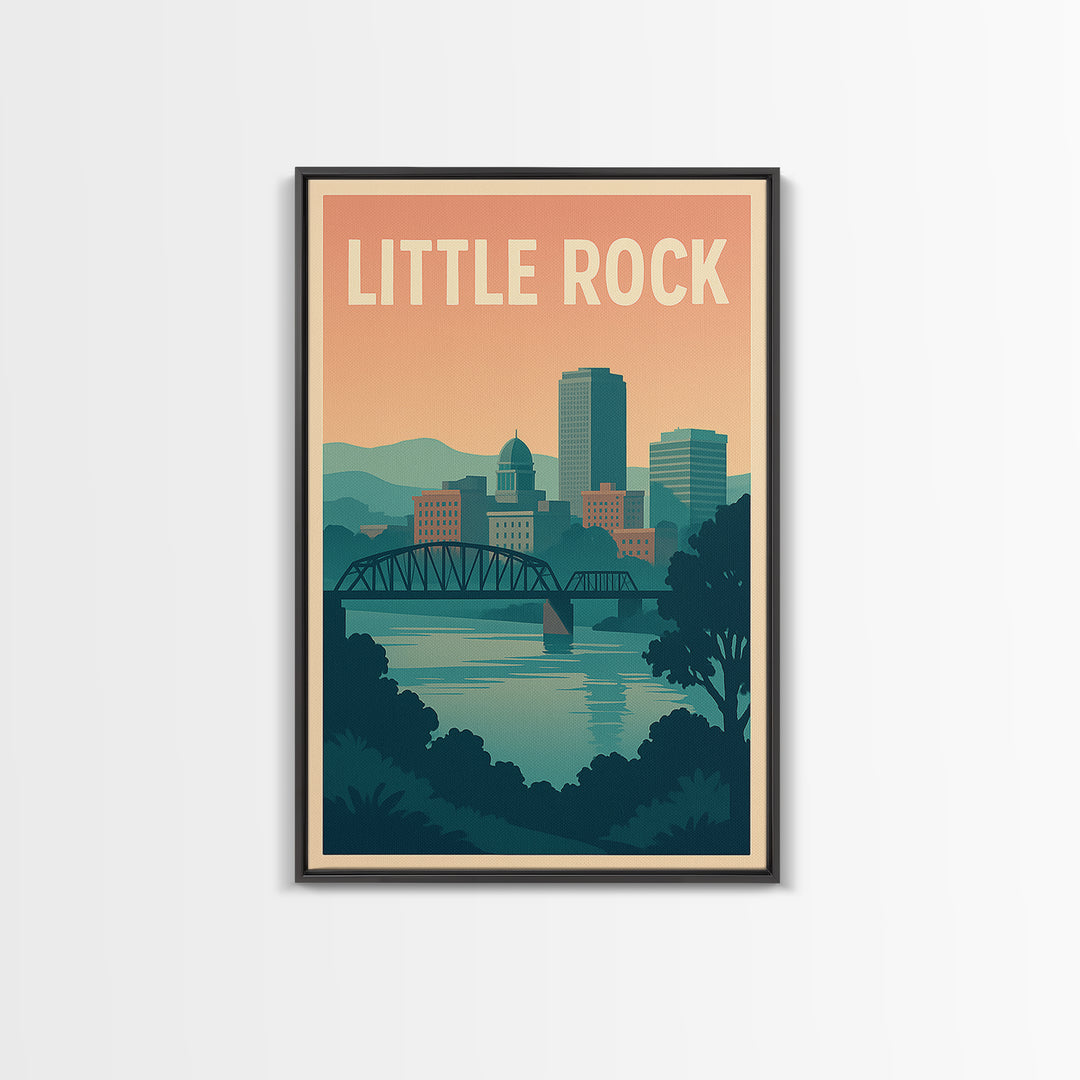 Little Rock Arkansas Travel Poster, Canvas Print, Retro Sunset Skyline Art, Little Rock City Art, Home Office Decor, Retro Travel Print