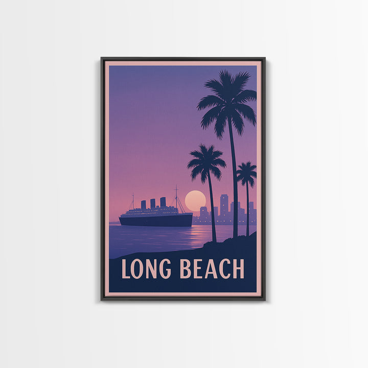 Long Beach Travel Poster, Framed Canvas Print, Mid Century City Wall Art, Long Beach Wall Art, City Art Print, Wanderlust Decor