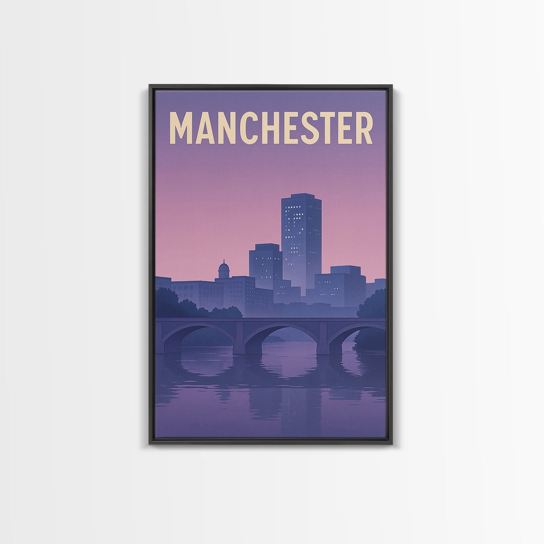 Manchester Travel Poster, Framed Canvas Print, Classic Travel Poster Art, Manchester Art Print, Travel Art Print, Fine Art Print
