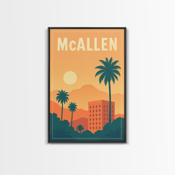 Mcallen Travel Poster, Framed Canvas Print, Mid Century City Wall Art, Mcallen Art Print, Mid Century Wall Art, Gift For Travelers