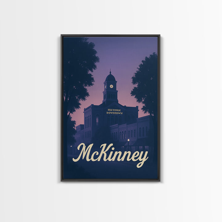 Mckinney Travel Poster, Framed Canvas Print, Classic Travel Poster Art, Mckinney City Art, Vintage City Poster, Retro Travel Print