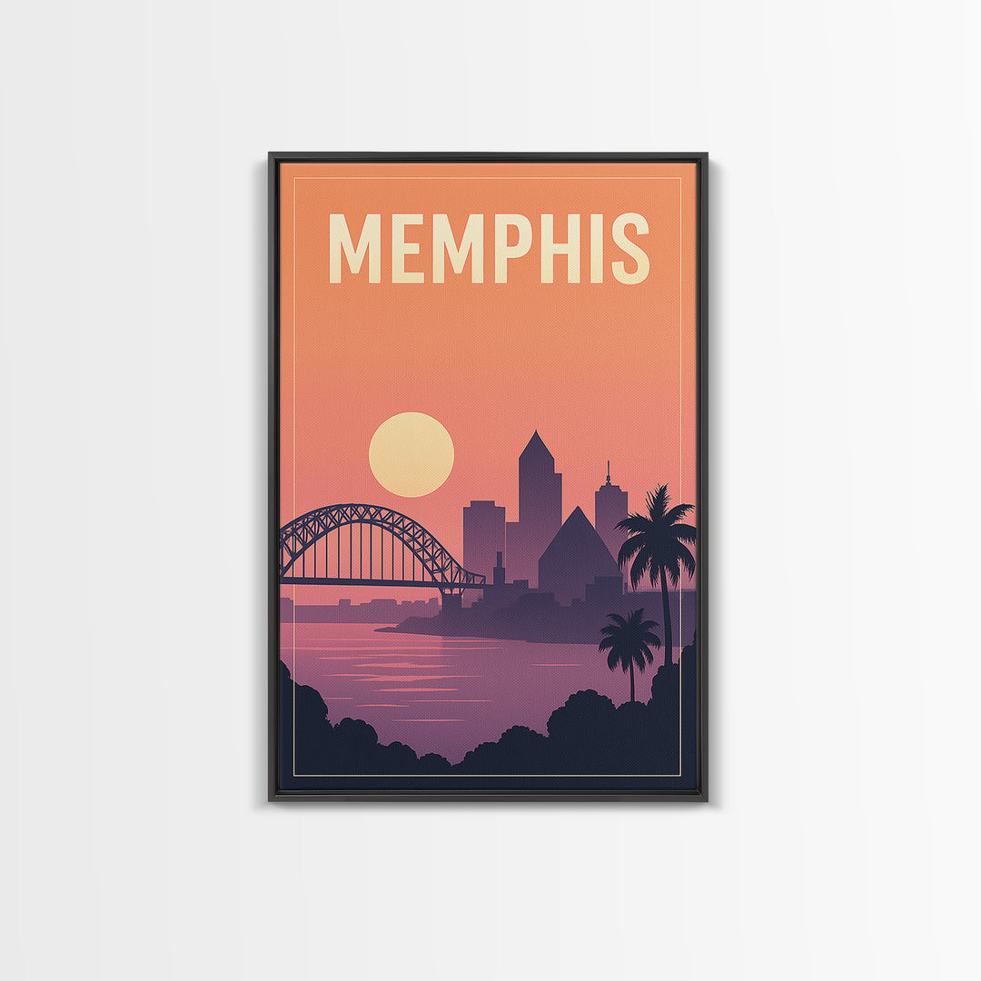 Memphis Travel Poster, Framed Canvas Print, Mid Century City Wall Art, Memphis Art Print, Home Office Decor, Fine Art Print, Poster Art