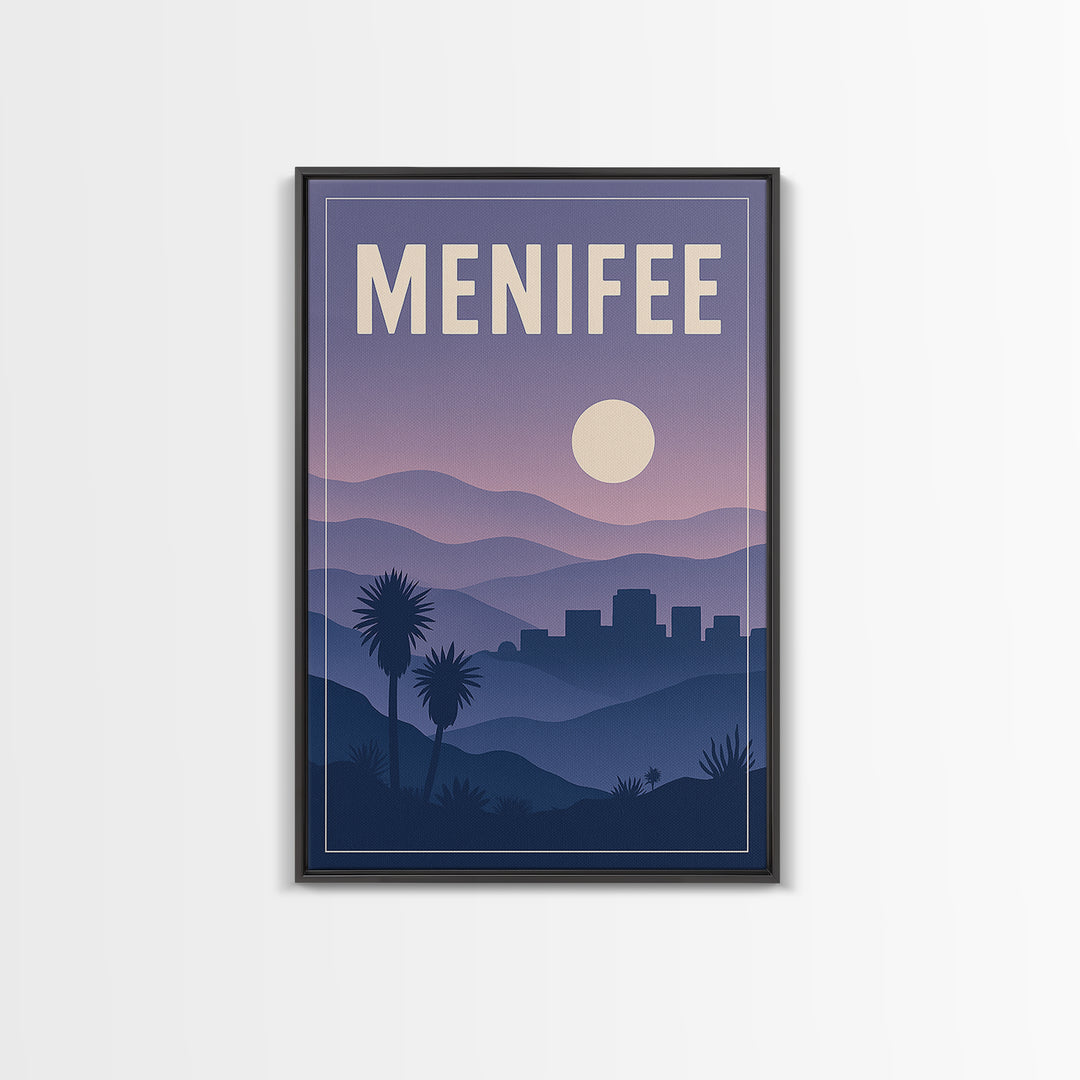 Menifee California Travel Poster, Canvas Print, Mid Century City Wall Art, Menifee Wall Art, City Art Print, Gift For Travelers, Travel Art