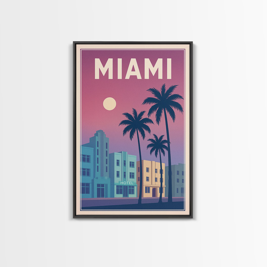 Miami Florida Travel Poster, Canvas Print, Classic Poster Art, Miami Poster Print, City Art Print, Watercolor Skyline Art, Travel Art