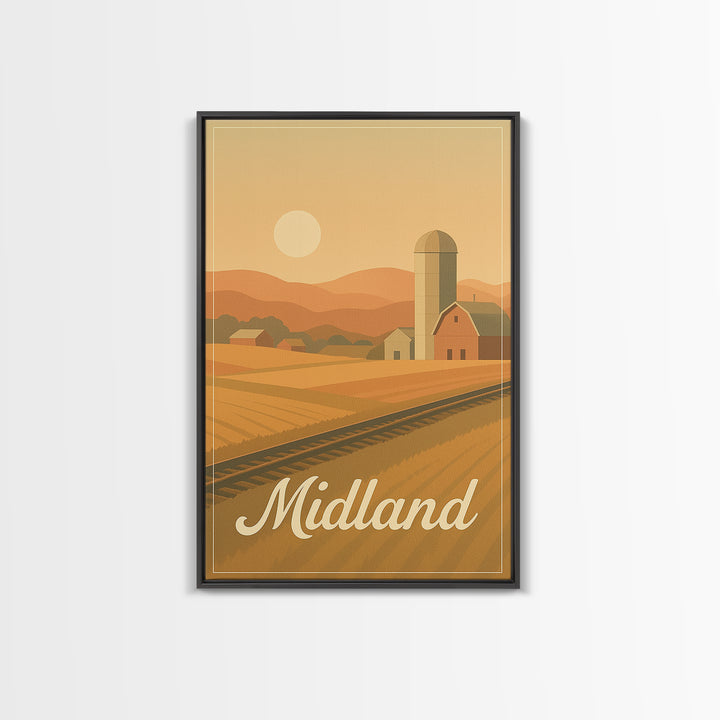 Midland Texas Travel Poster, Framed Canvas Print, Classic Travel Poster Art, Midland Wall Art, Travel Wall Art, Gift For Travelers