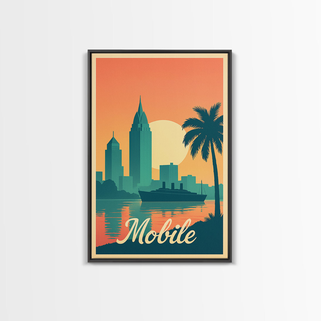 Mobile Alabama Travel Poster, Framed Canvas Print, Classic Travel Poster Art, Mobile Poster Print, Gift For Travelers, Travel Wall Decor