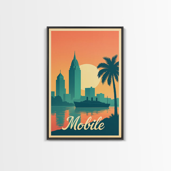 Mobile Alabama Travel Poster, Framed Canvas Print, Classic Travel Poster Art, Mobile Poster Print, Gift For Travelers, Travel Wall Decor
