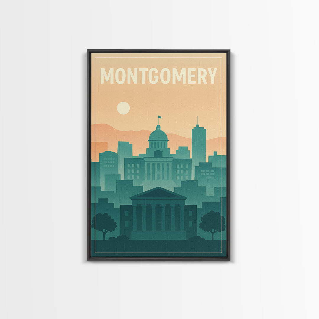 Montgomery Travel Poster, Canvas Print, Mid Century City Wall Art, Montgomery City Art, Mid Century Wall Art, Gift For Travelers