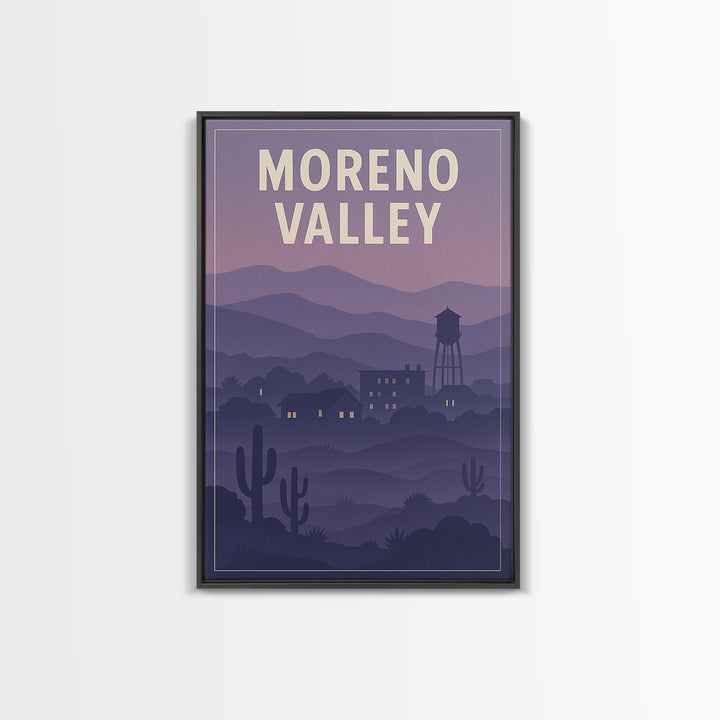 Moreno Valley California Travel Poster, Canvas Print, Retro Sunset Skyline Art, Moreno Valley Art Print, Wanderlust Decor, City Art Print